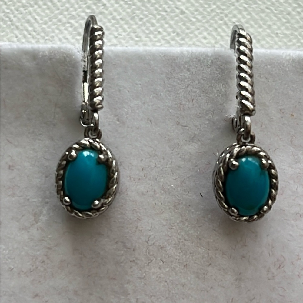 Signed Sterling Silver Turquoise Lever Back Closure Earrings